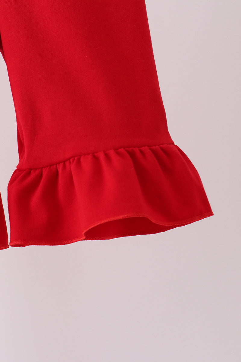 Red Holly Jolly Embroidery Ruffle Jumpsuit