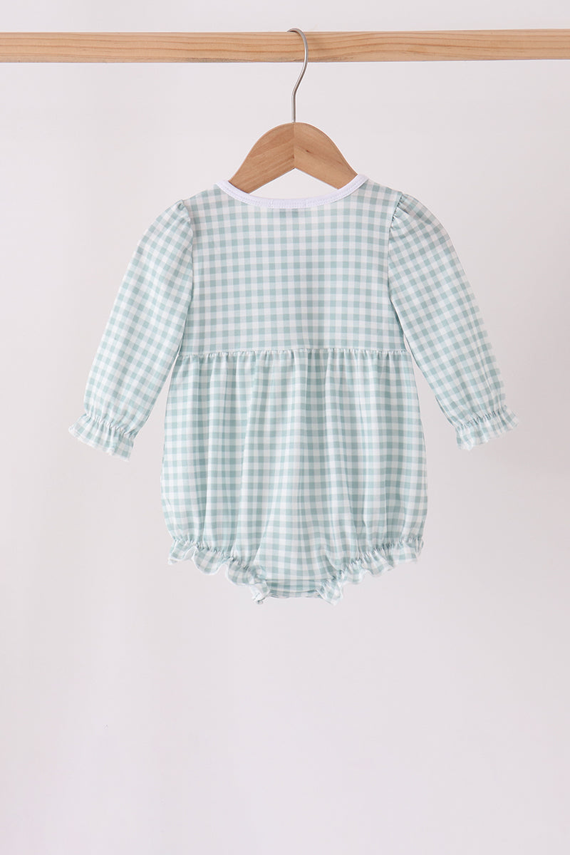 Sage Turkey Embroidery Ruffle Gingham Bubble