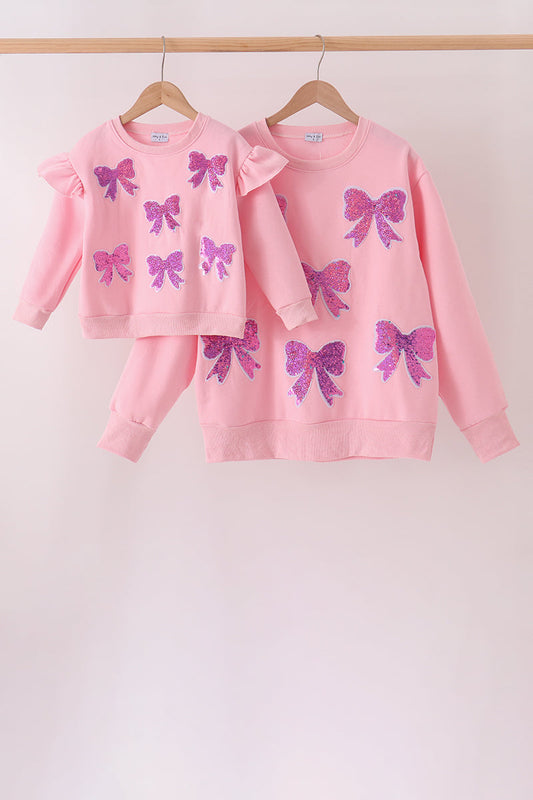 Pink bow sequin mom&me sweatshirt