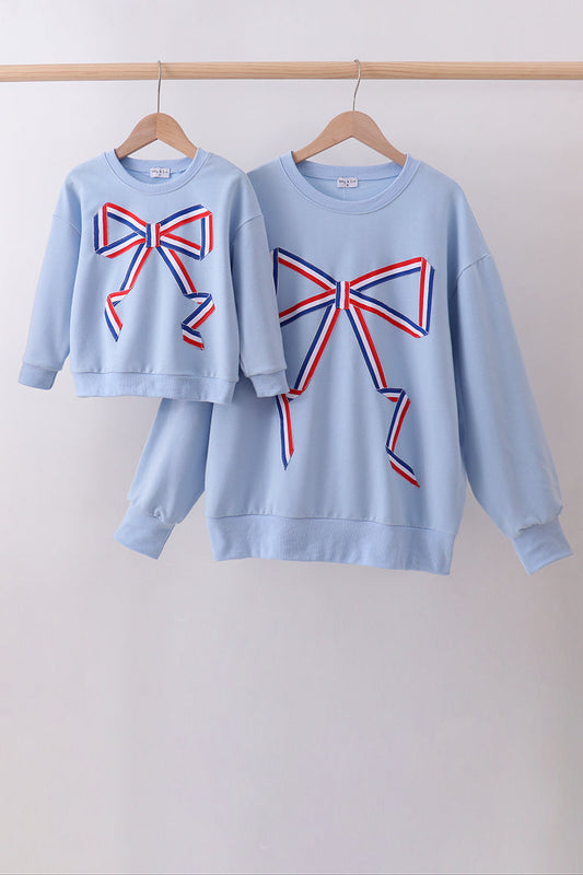 Blue hand-sewn bow mom&me sweatshirt