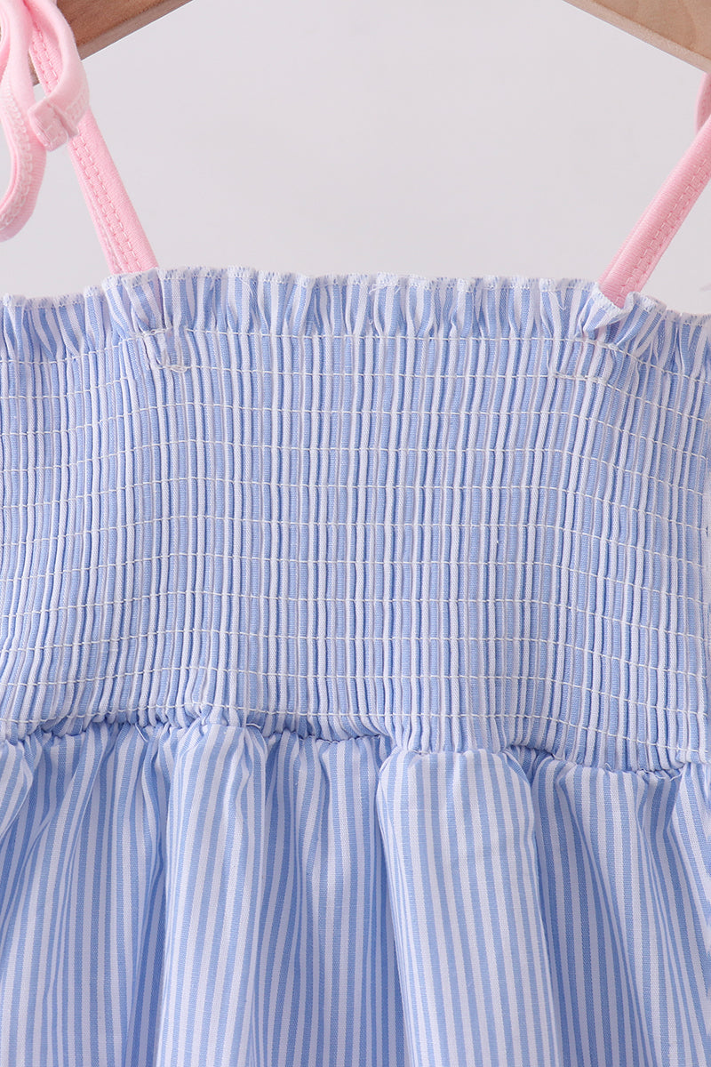 Blue Stripe Smocked Seersucker Mom Dress