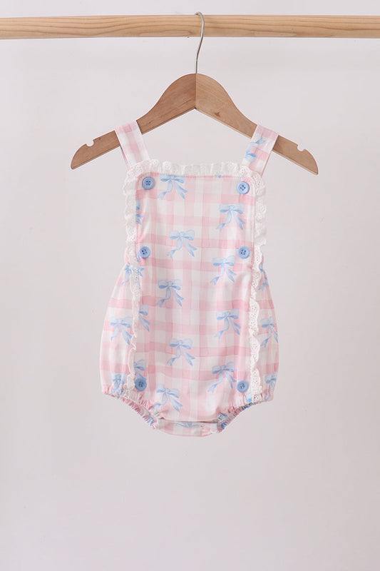 Pink Gingham Bow Print Lace Bubble