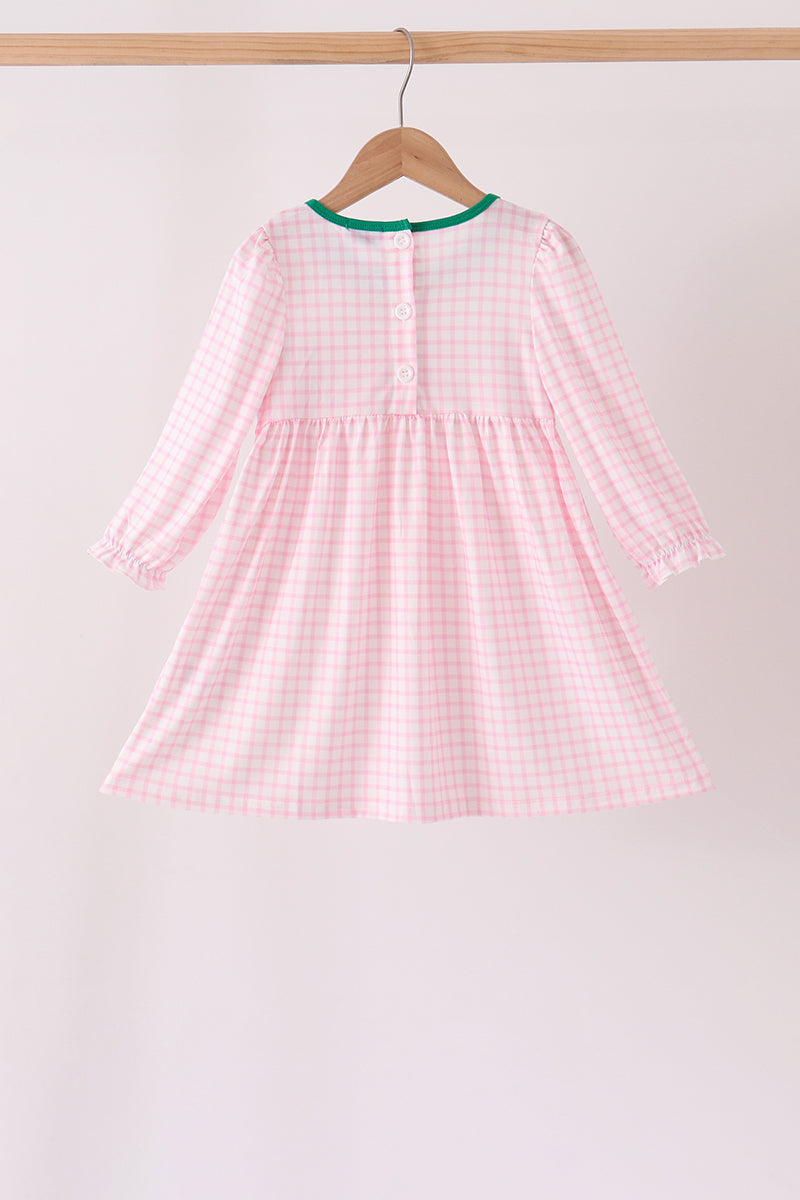 Pink Plaid Gingerbread Embroidery Ruffle Dress