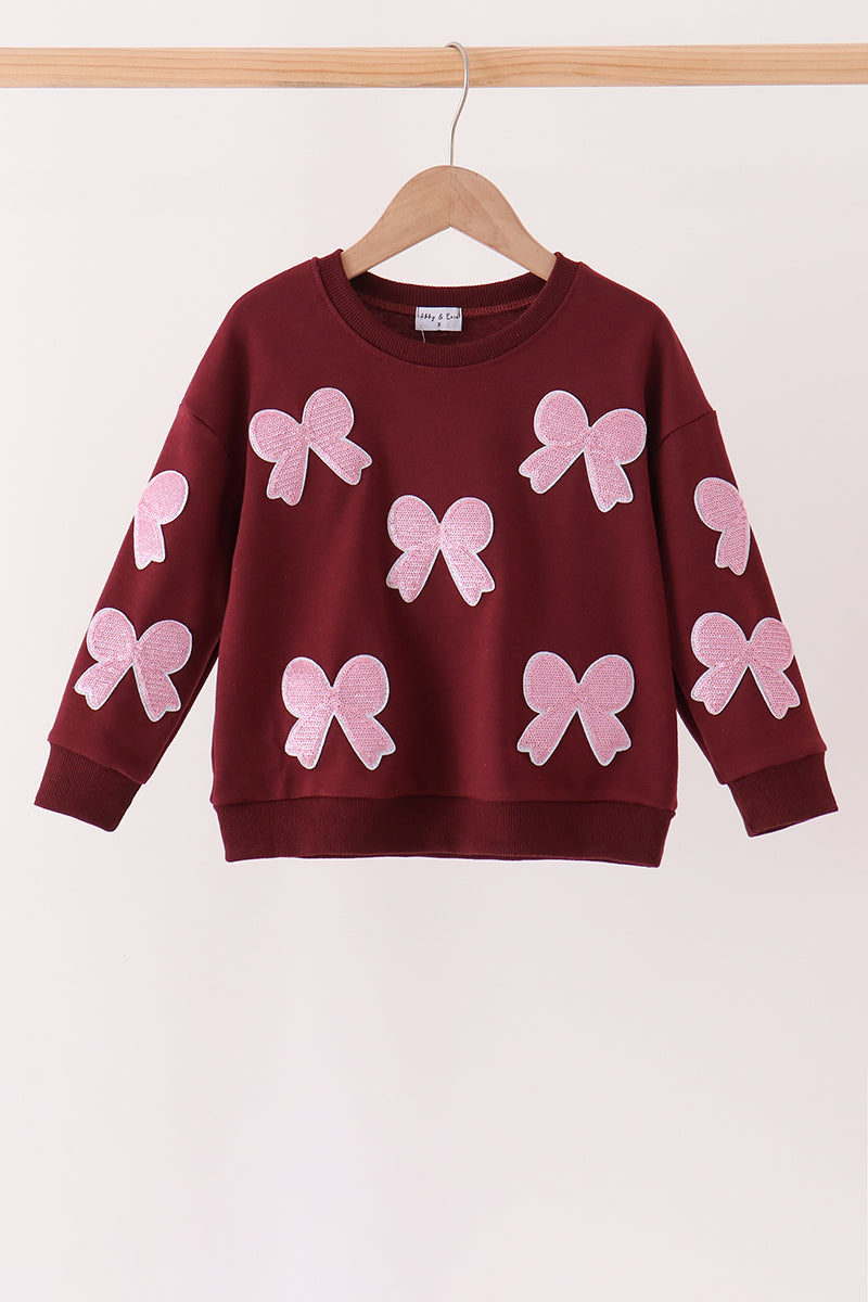 Wine bow sequin mom&me top