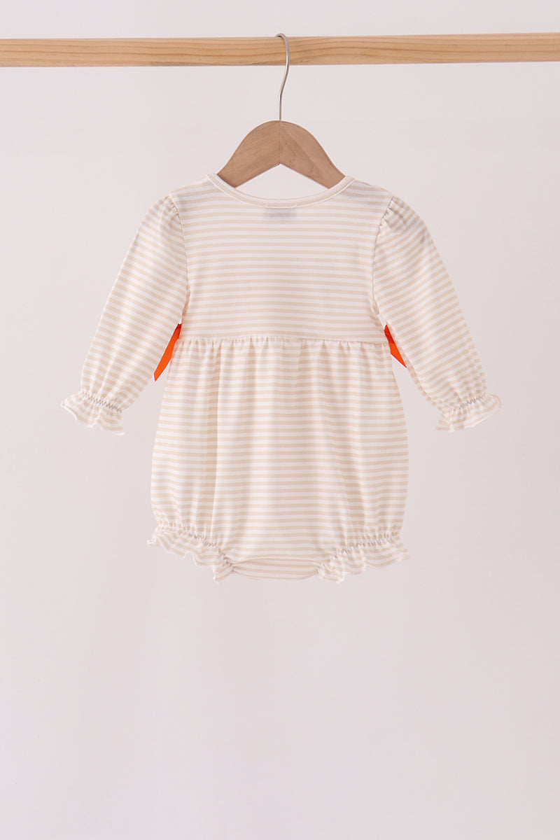 Cream turkey pumpkin embroidery bow bubble