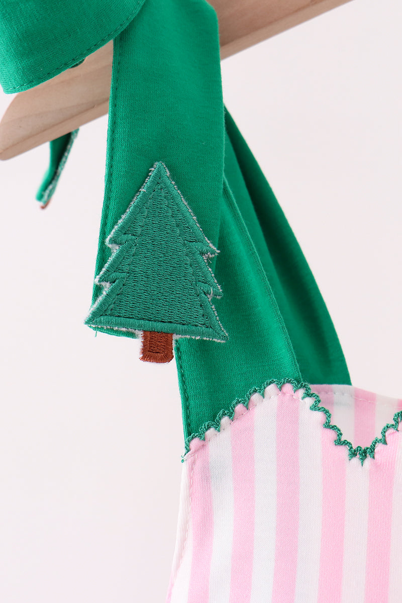 Pink Christmas Tree Embroidery Dress