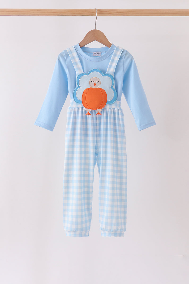 Blue Turkey Embroidery 2pc Jumpsuit Set