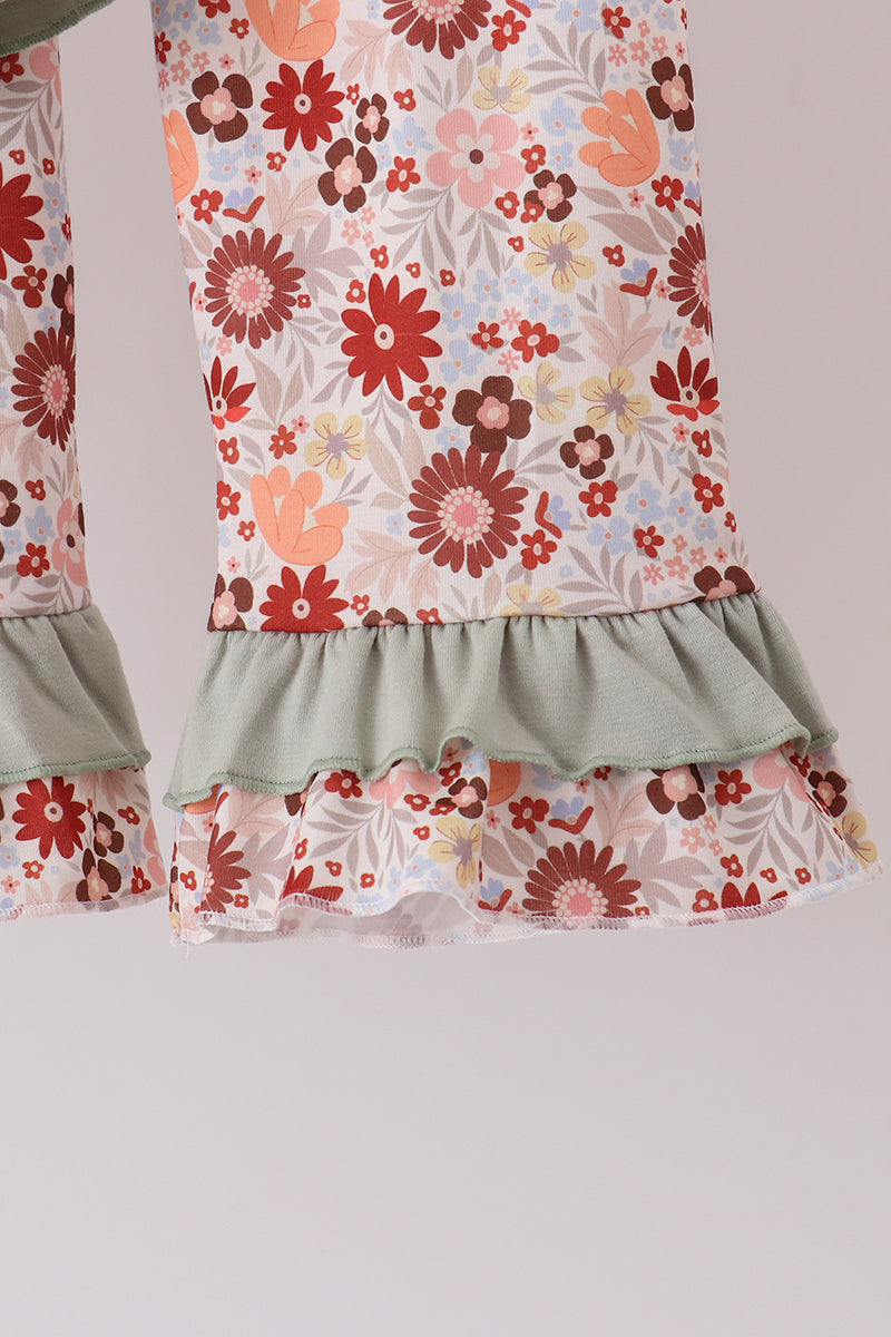 Sage Turkey Applique Ruffle Pants Set