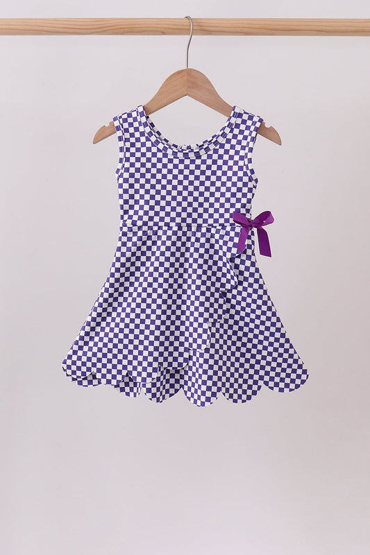 Purple checkered bow active dress