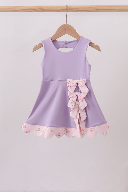 Purple scalloped bow active dress