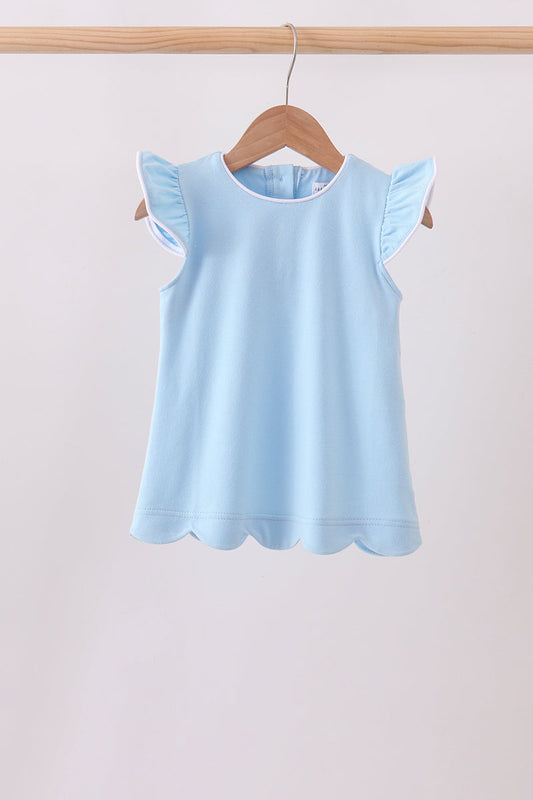 Mint flutter sleeve scalloped top