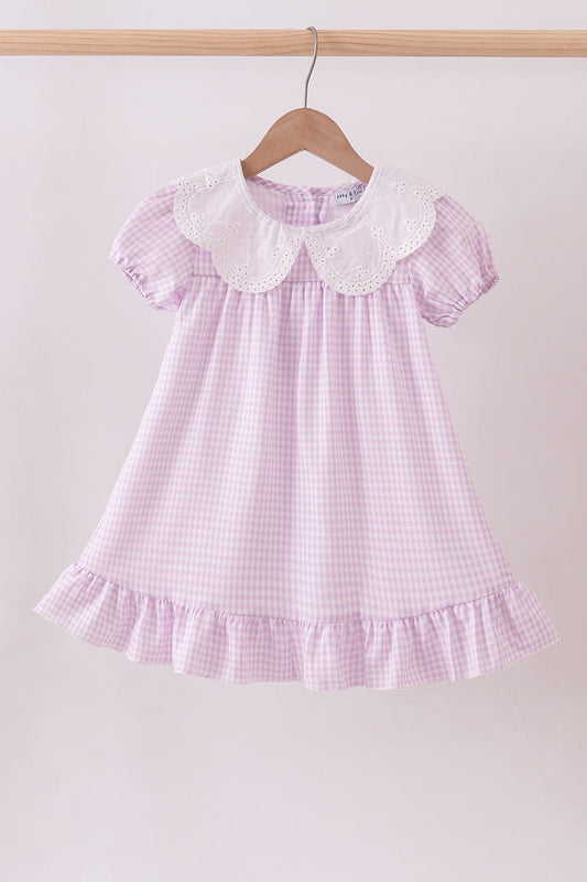 Purple Gingham Lace Ruffle Dress