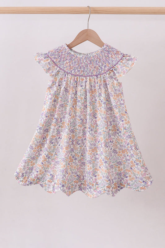 Purple Floral Smocked Dress