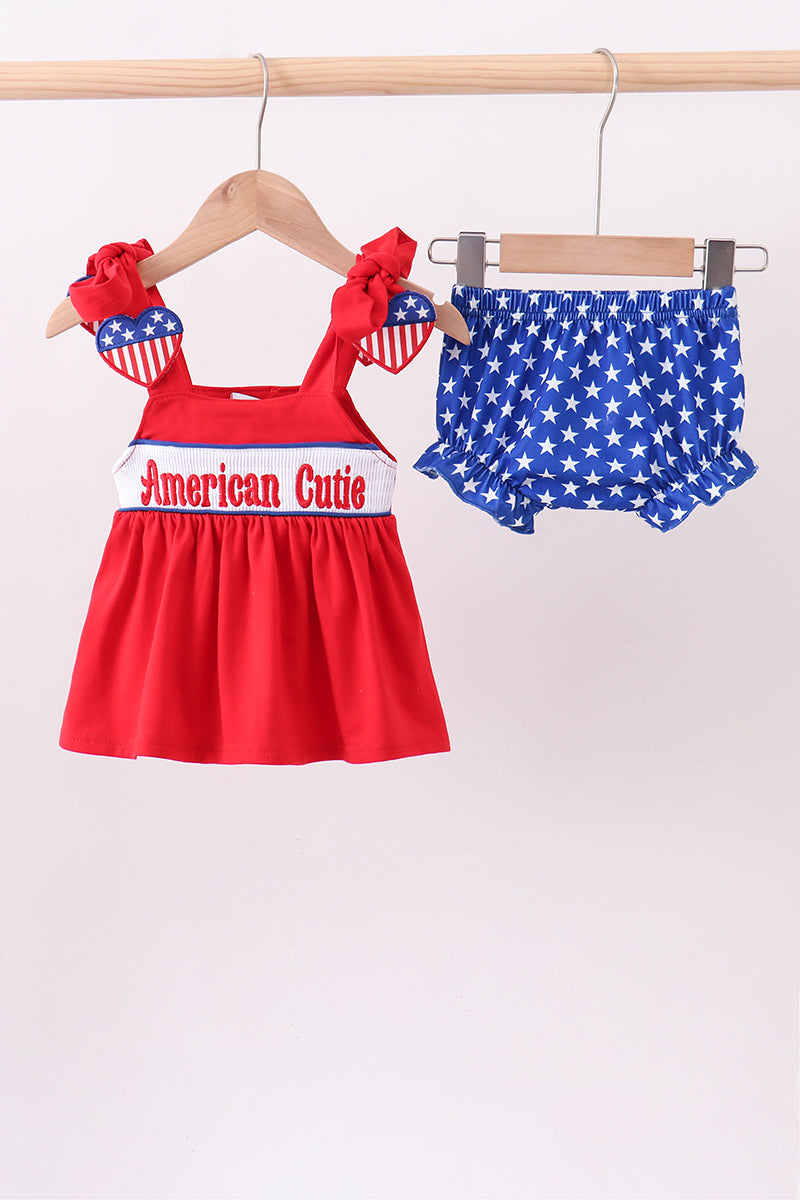 Red heart smocked bloomer set
