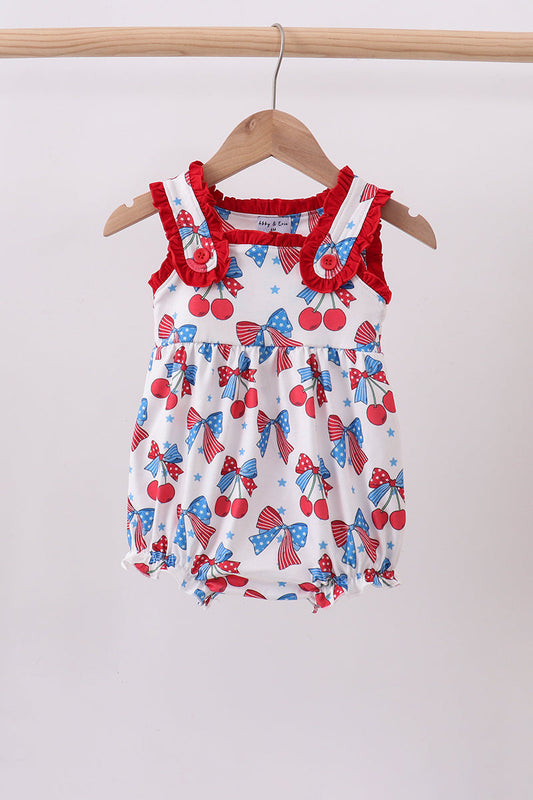 Red cherry bow ruffle bubble
