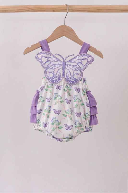 Purple Butterfly Applique Ruffle Bubble