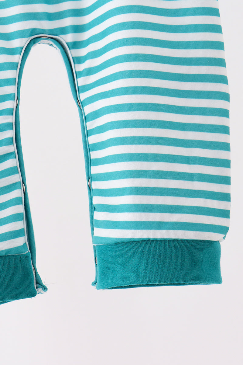Green Christmas Tree Embroidery Stripe Romper