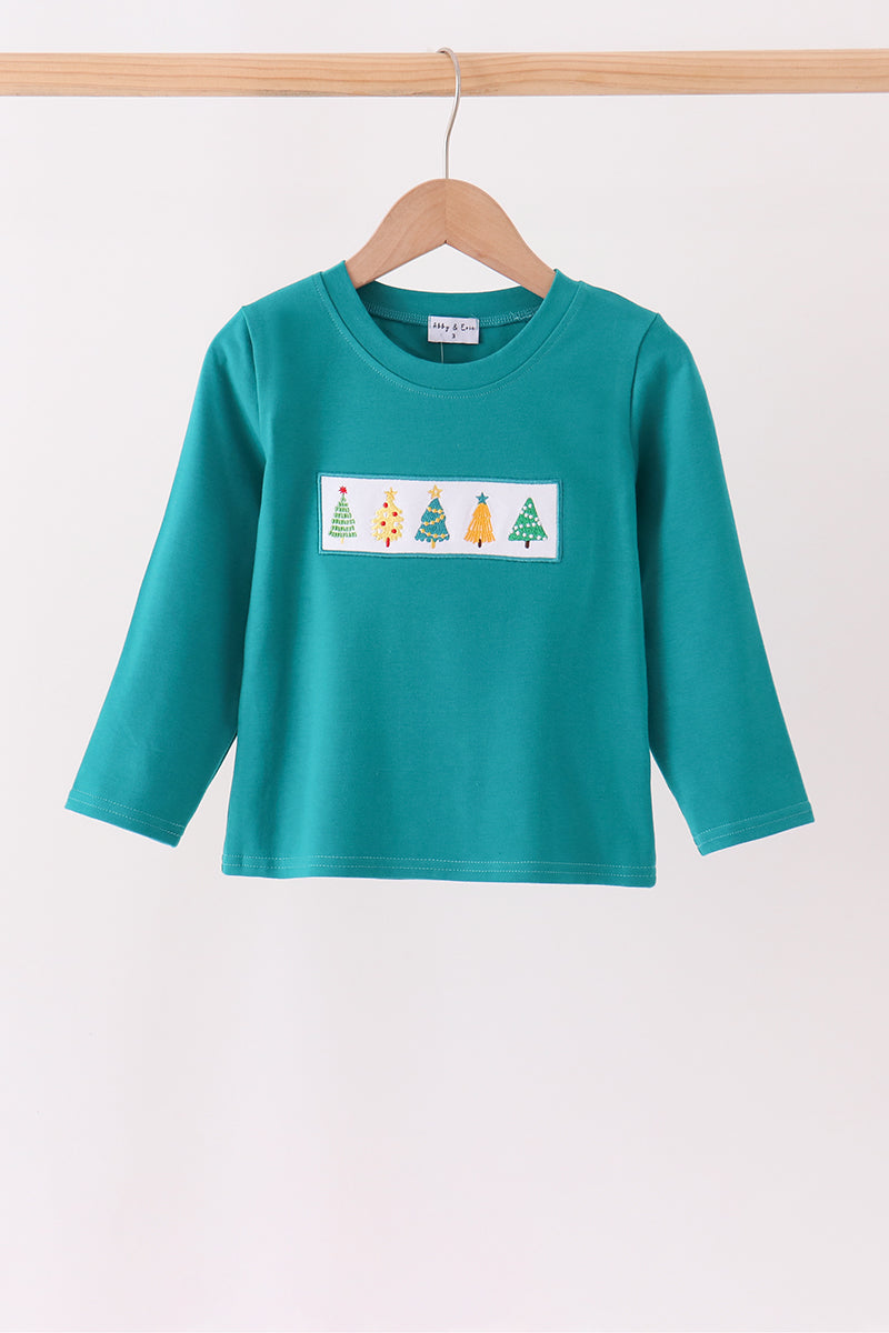 Green Christmas Tree Embroidery Top