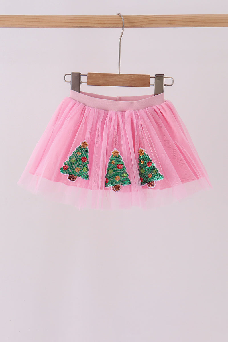 Pink Christmas Tree Sequin Skort