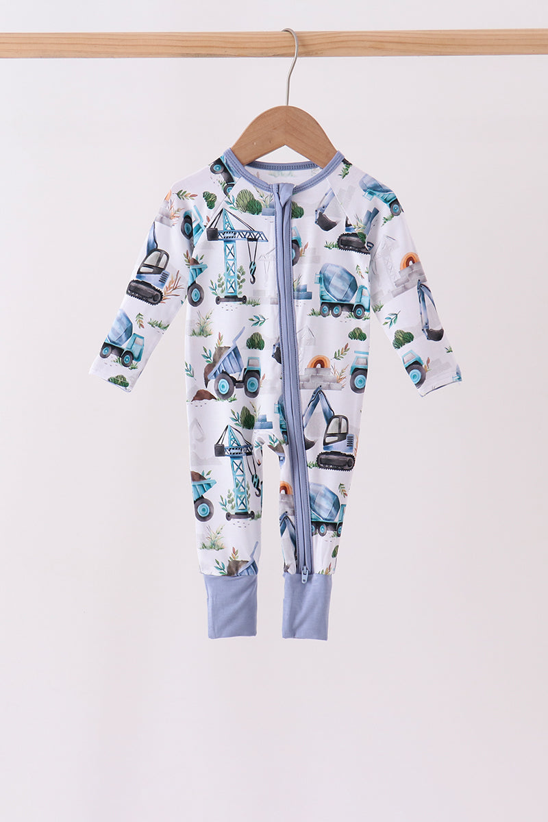 Blue Excavator Bamboo Romper