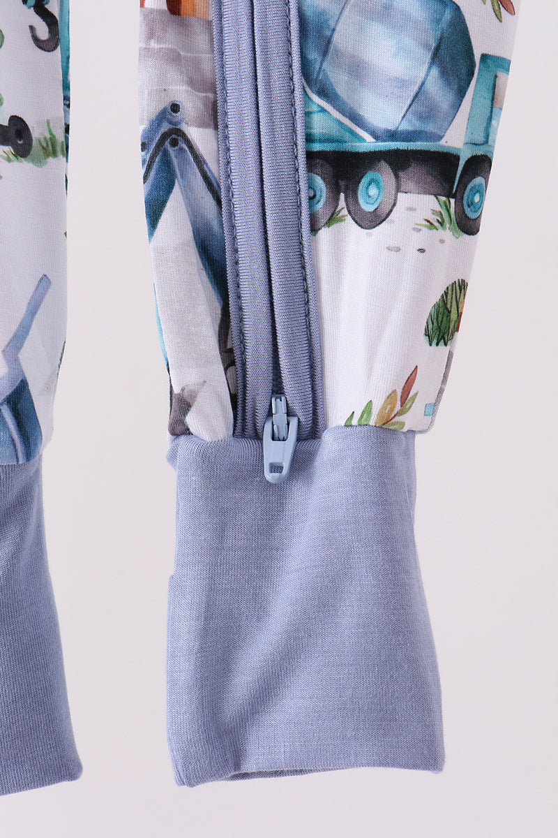 Blue Excavator Bamboo Romper
