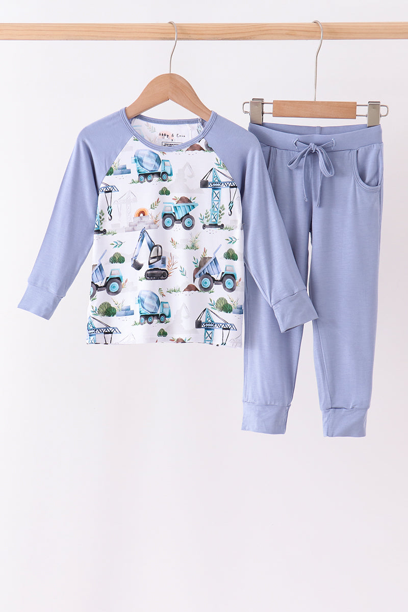 Blue Excavator Bamboo Pajama Set