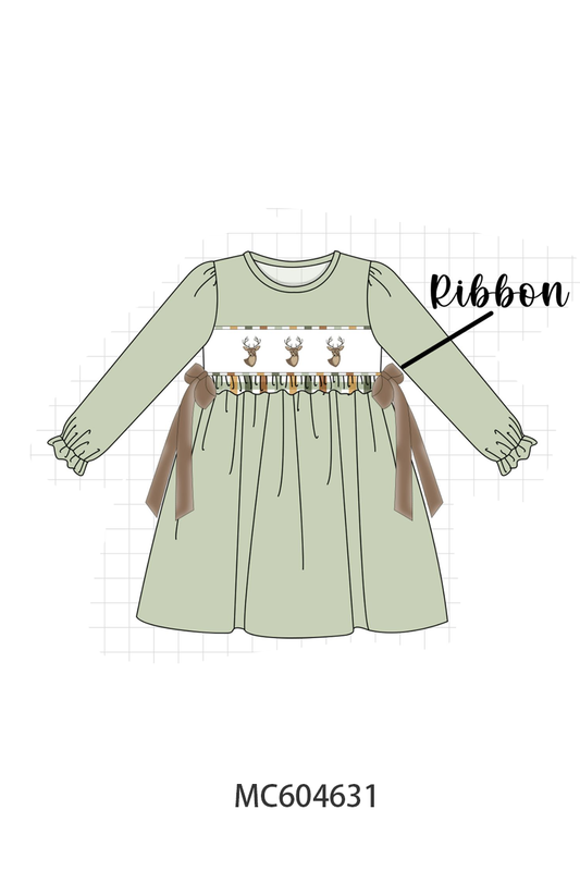 Sage deer embroidery dress