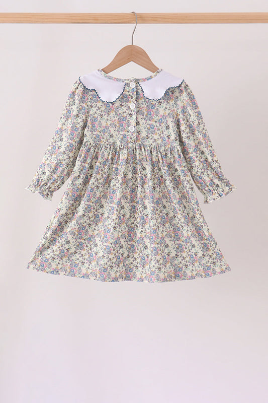 Blue turkey embroidery dress