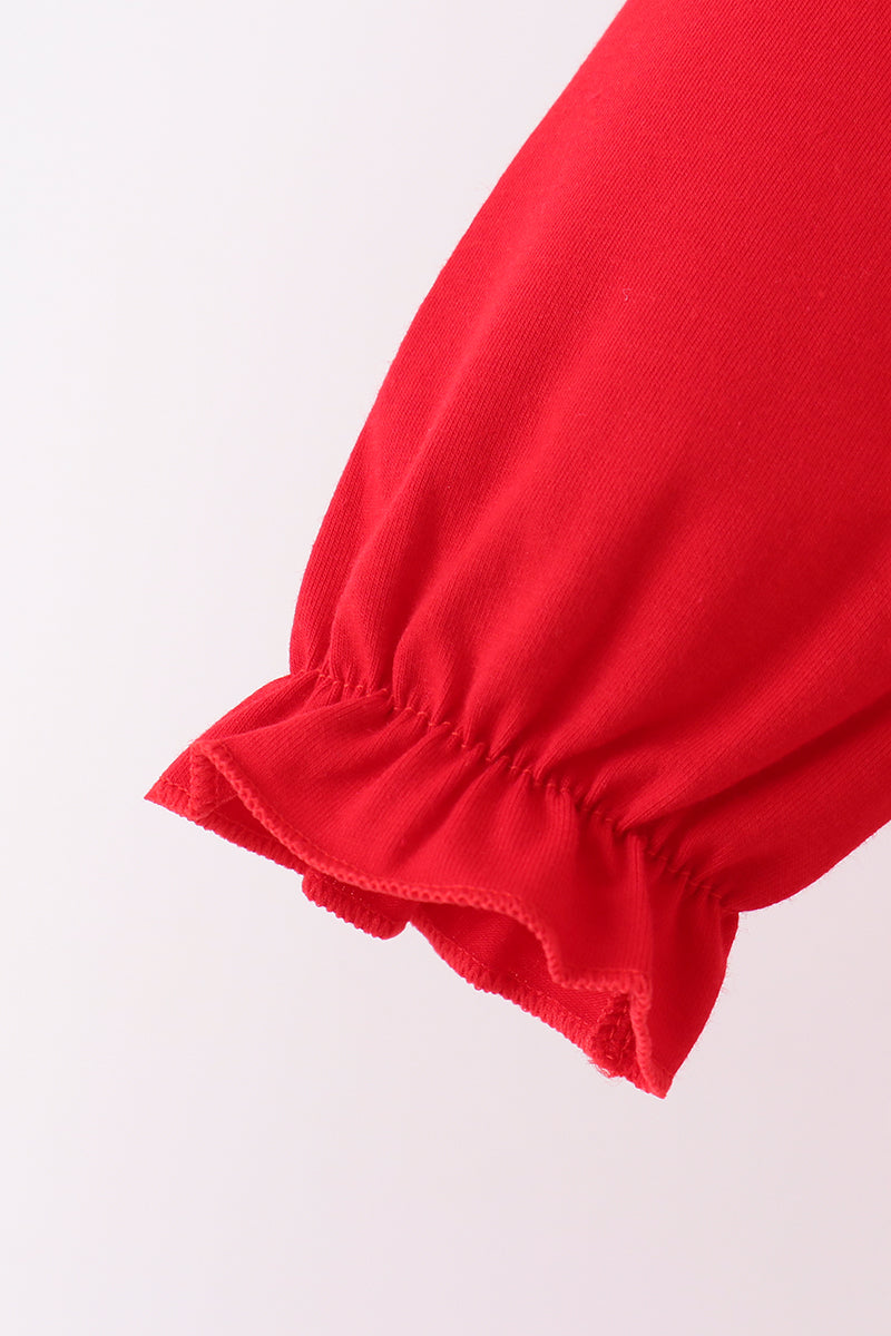 Red Santa Embroidery Ruffle Skorts Set
