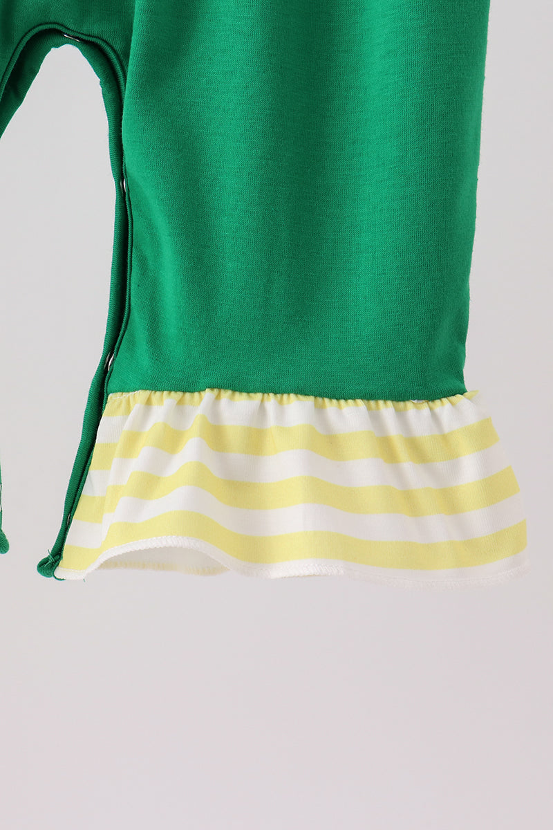 Green Farm Cow Embroidery Ruffle Romper