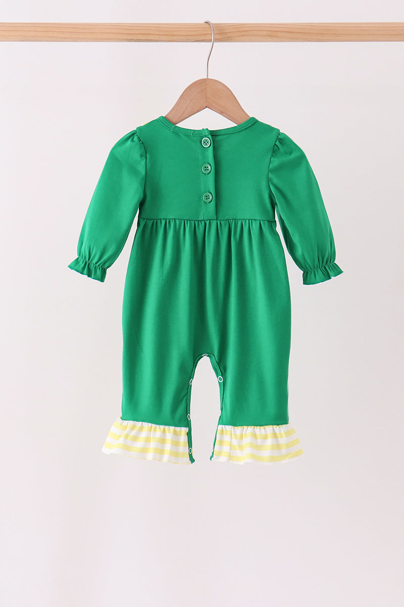 Green Farm Cow Embroidery Ruffle Romper