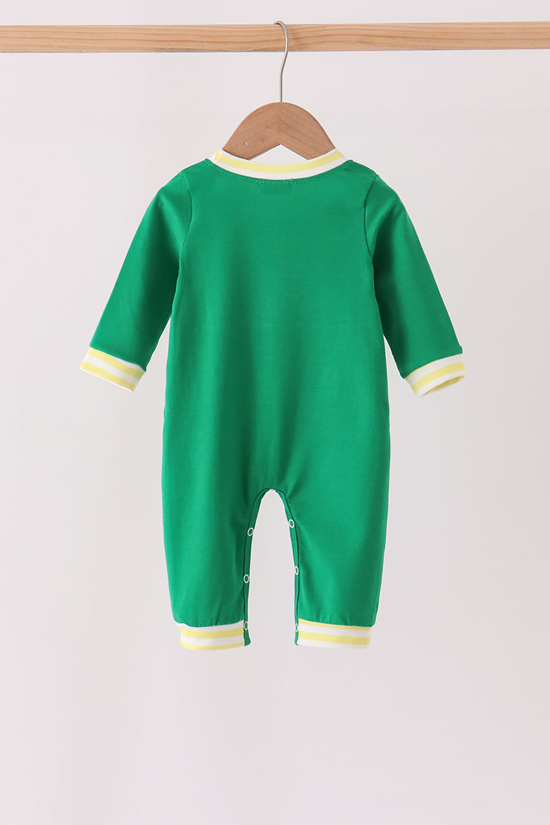 Green Farm Cow Embroidery Romper