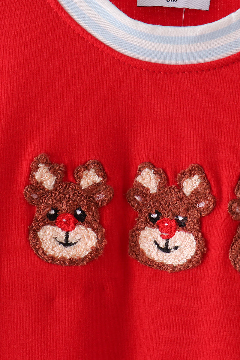 Red Reindeer French Knot Romper