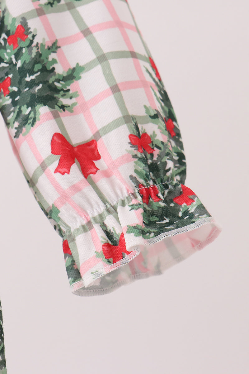 Red Bow Embroidery Velvet Ruffle Romper